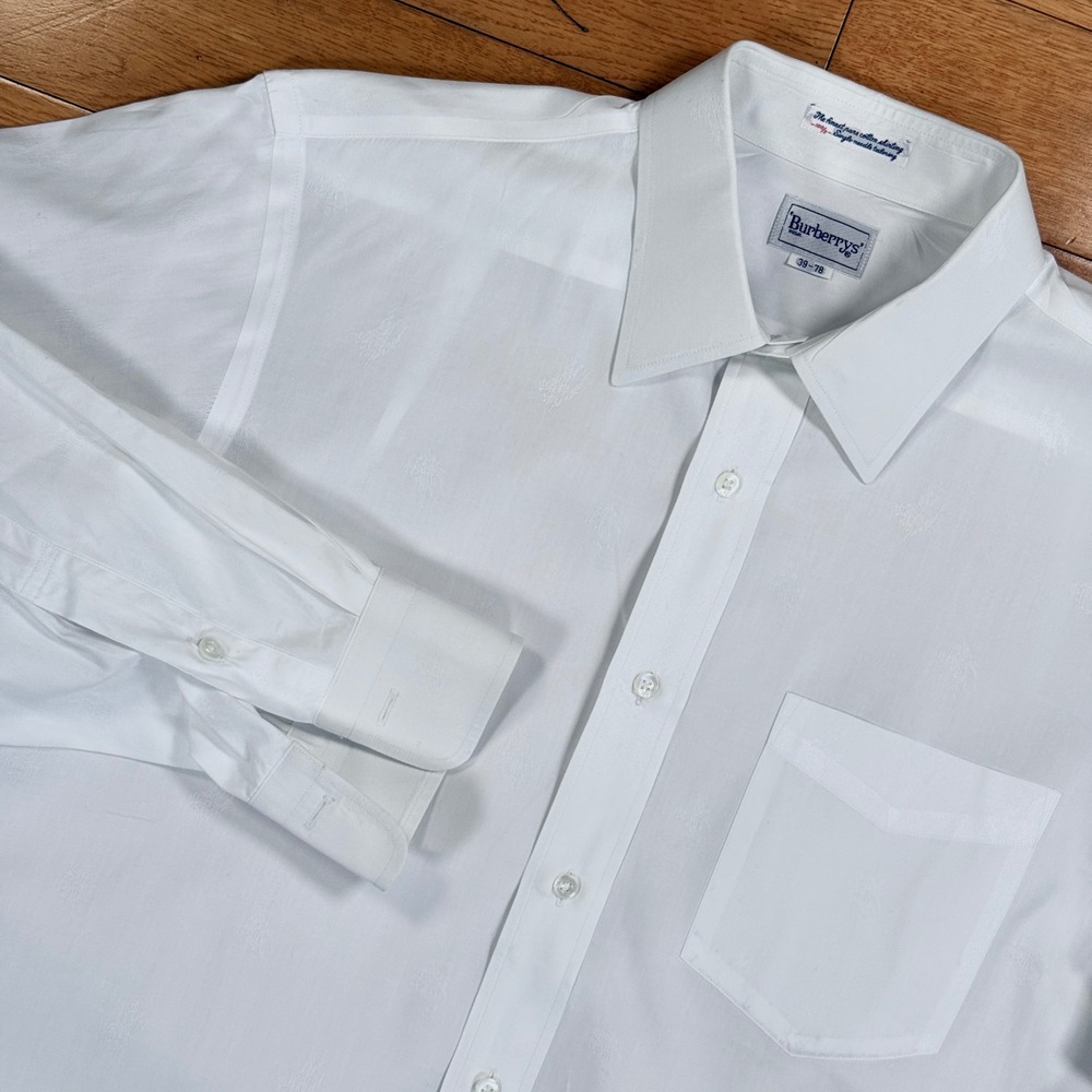 Vintage Burberry's Mens White Cotton Prorsum Knight Jacquard Dress Shirt 39-78